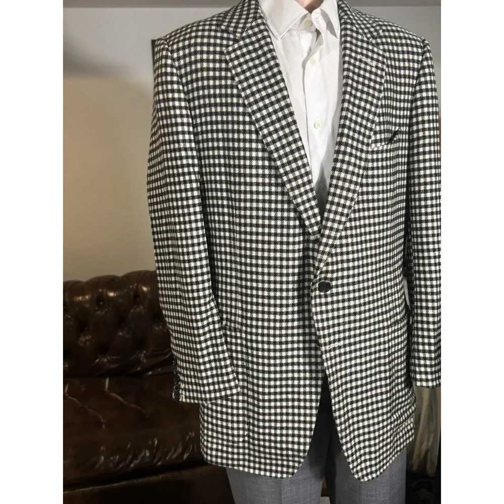 Tom Ford Tweed Gingham Checked Blazer Sportcoat 56 46R US Wool Cashmere Notch